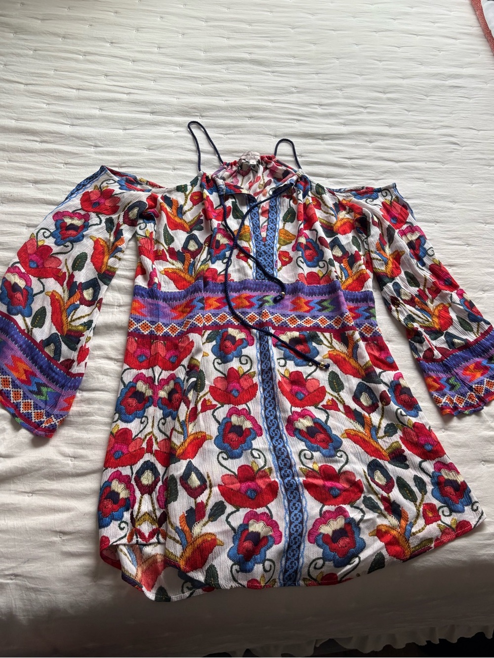 Nanette Lepore White Multicolor Floral Cold-Shoulder Tunic